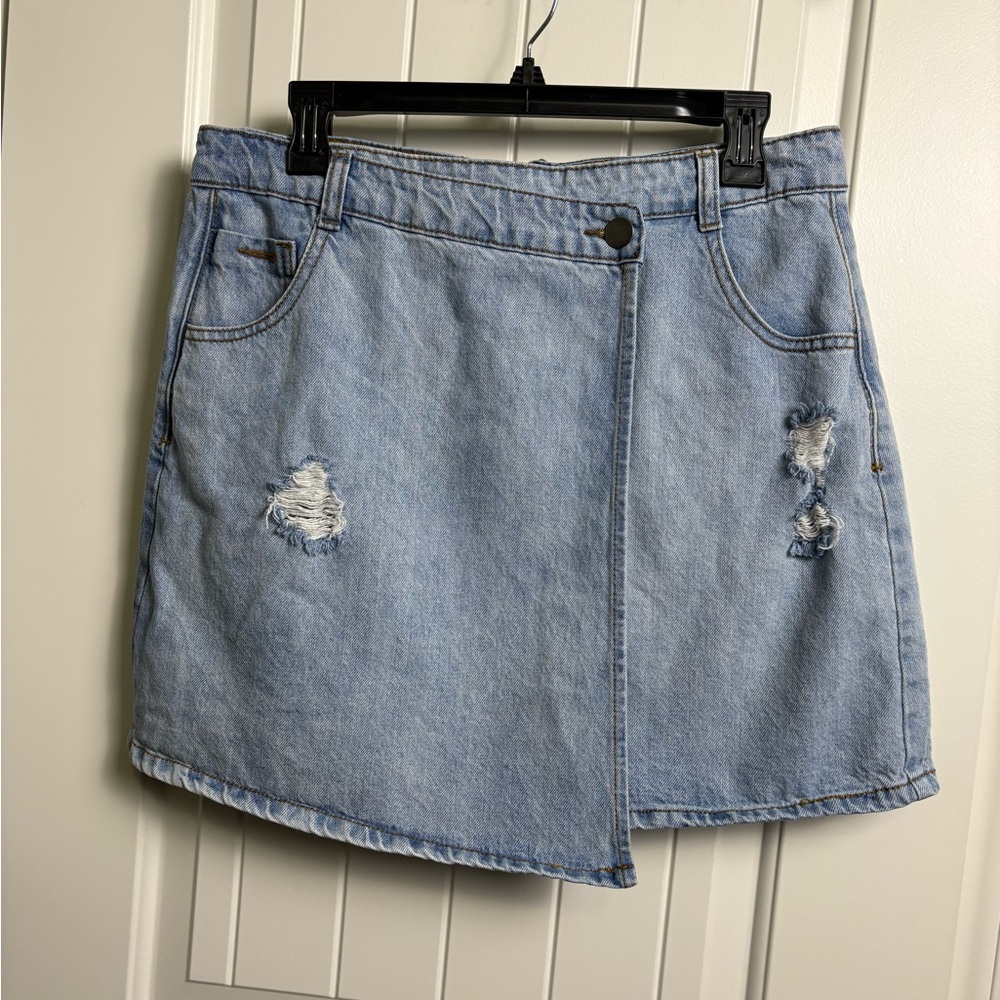 Gianni Bini Light Blue Distressed Denim Mini Skirt